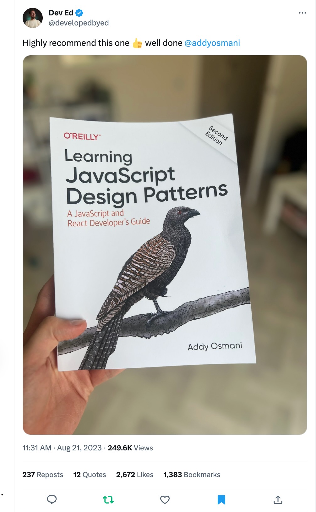 photo of learning javascript design patterns book