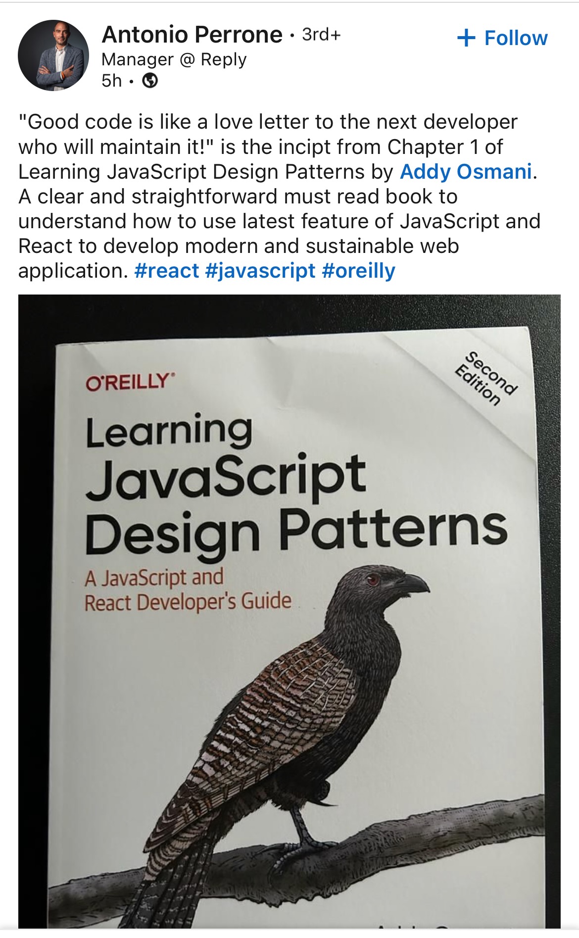 photo of learning javascript design patterns book